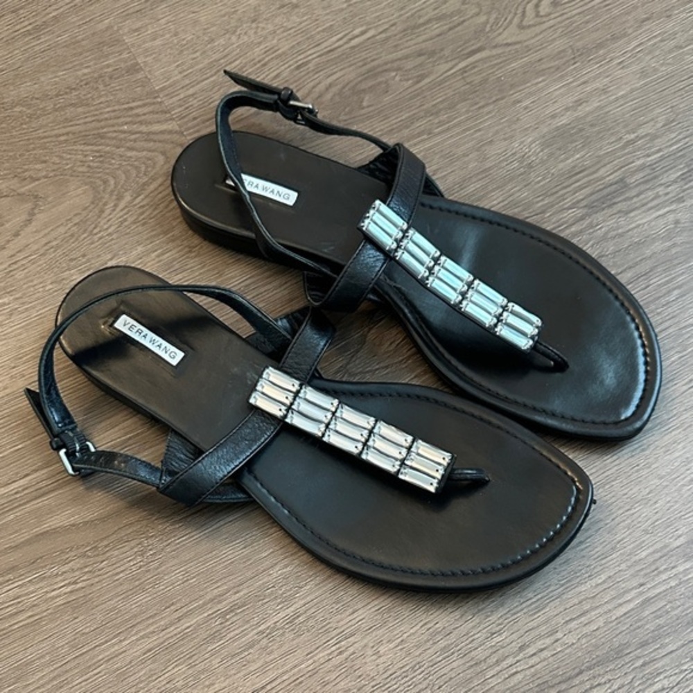 Vera Wang Black Sandals with Silver Embellishments